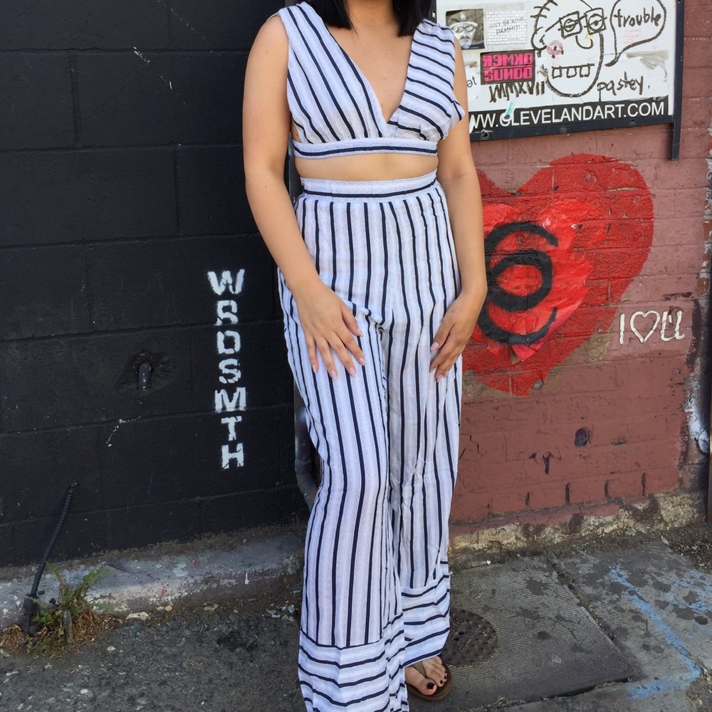 Striped set crop top and flare pants